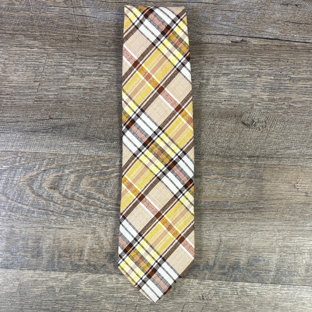 Vintage Wembley Wemlon Plaid Necktie Retro 60s 70s Brown Yellow Washable Tie
